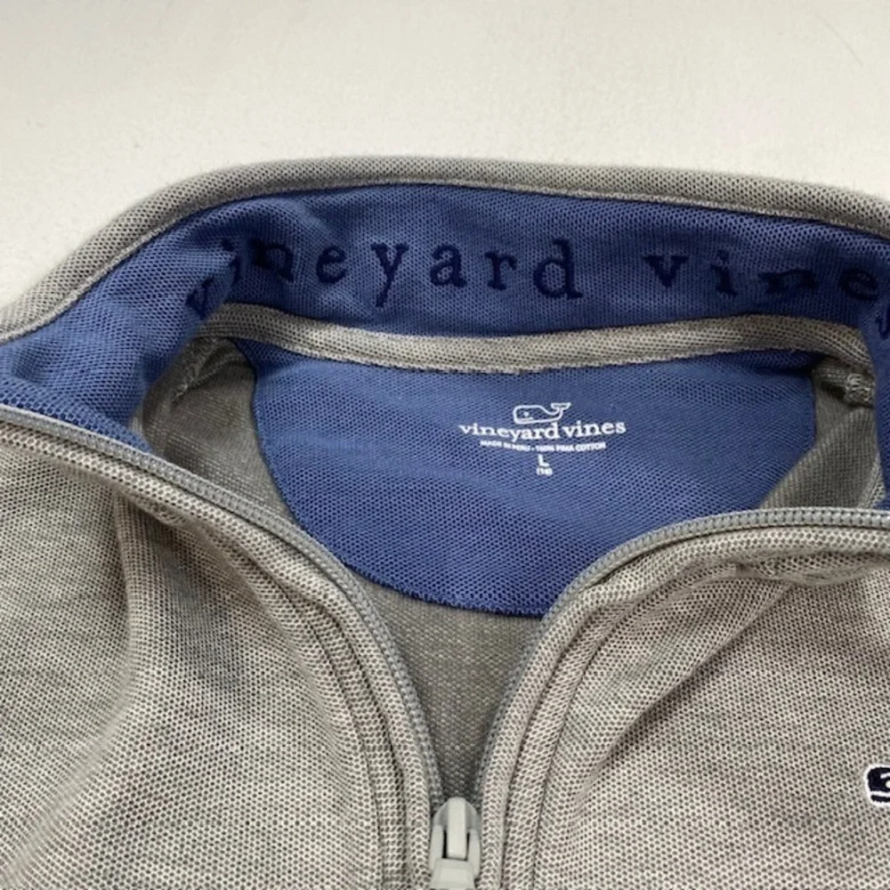 Vineyard Vines‎ Boys Large 16 Gray 100% Pima Cotton Quarter Zip Pullover Sweater